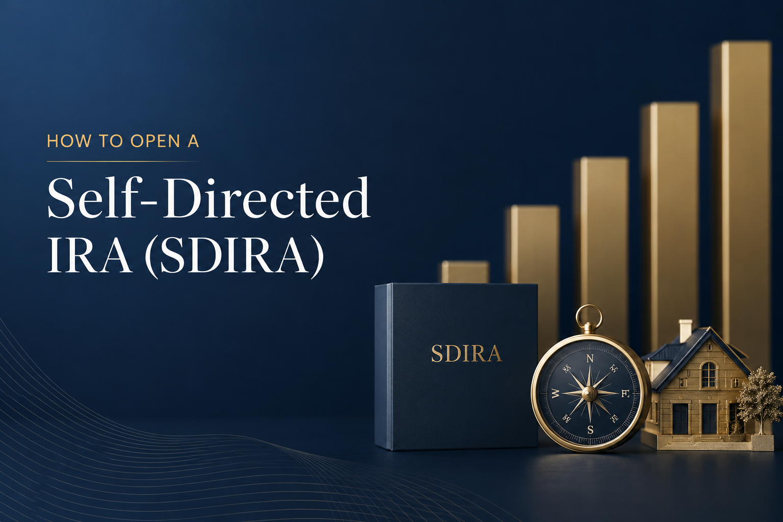 Self-Directed IRA (SDIRA) guide cover featuring retirement planning, alternative investments, real estate assets, and long-term wealth-building concepts in a premium institutional finance setting.