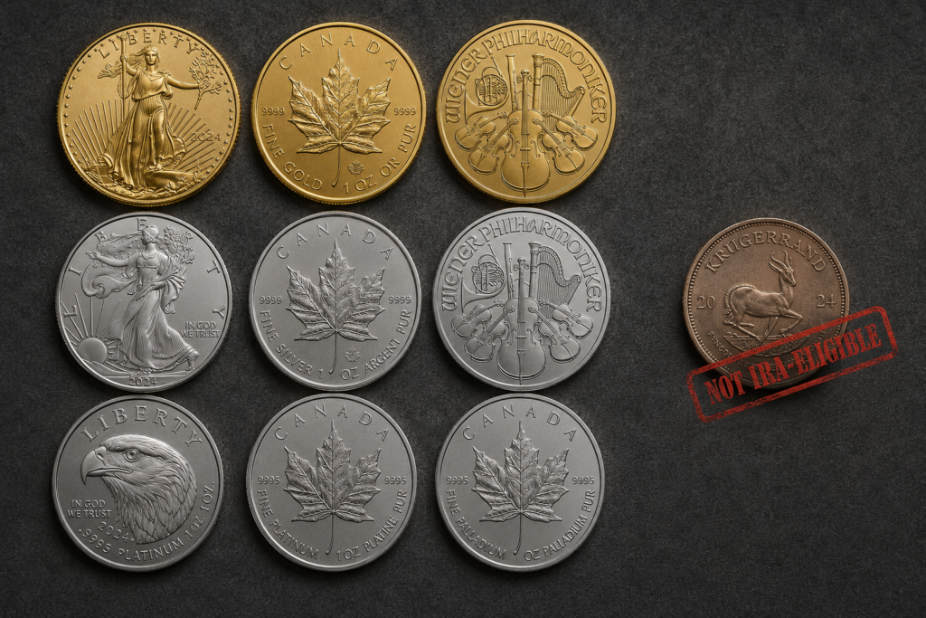 IRA eligible gold, silver, platinum and palladium coins approved under IRC Section 408(m)(3)