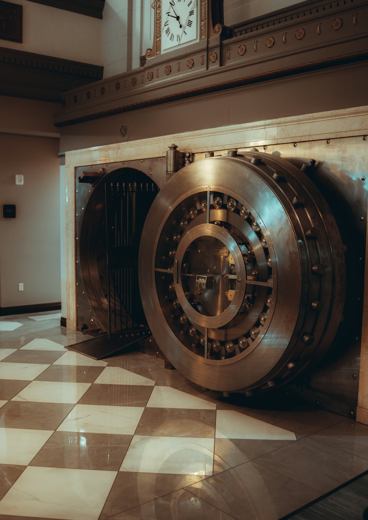 A high-security vault door at a depository